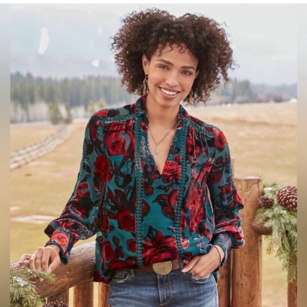 Sundance Selene Velvet Burnout Boho Top size Medium New